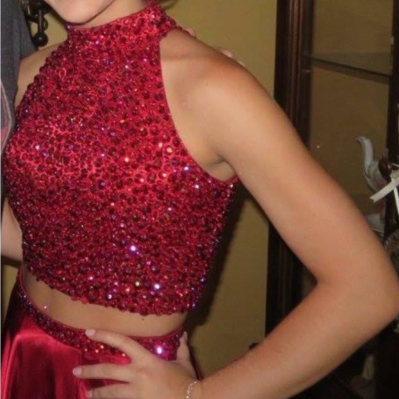 Sherri Hill Two Piece Ruby Prom Dress - Picture 2 of 15